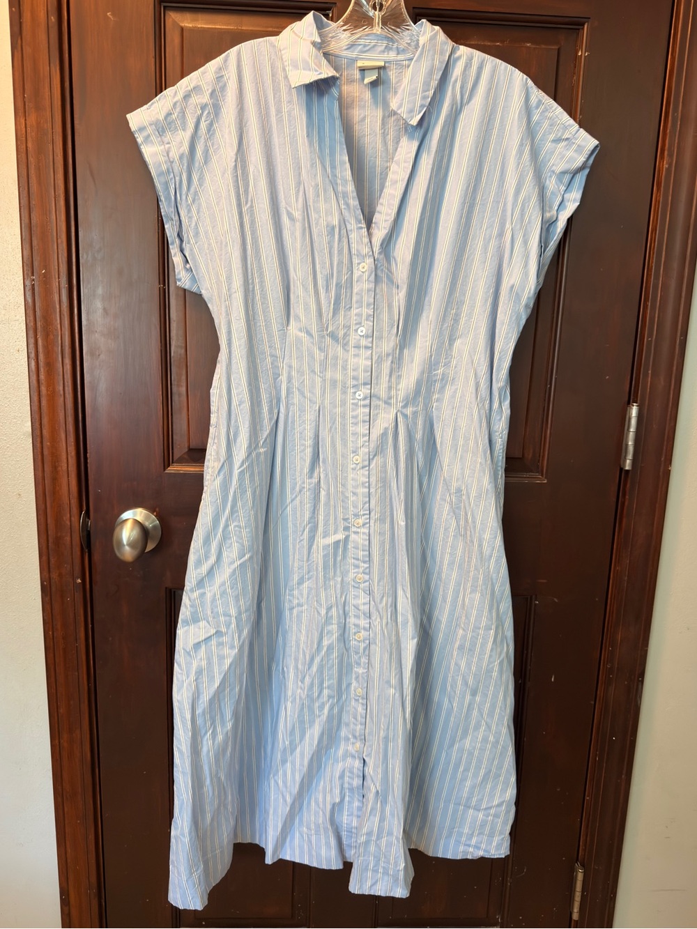 Light Blue Striped Button-Front Women's Dress